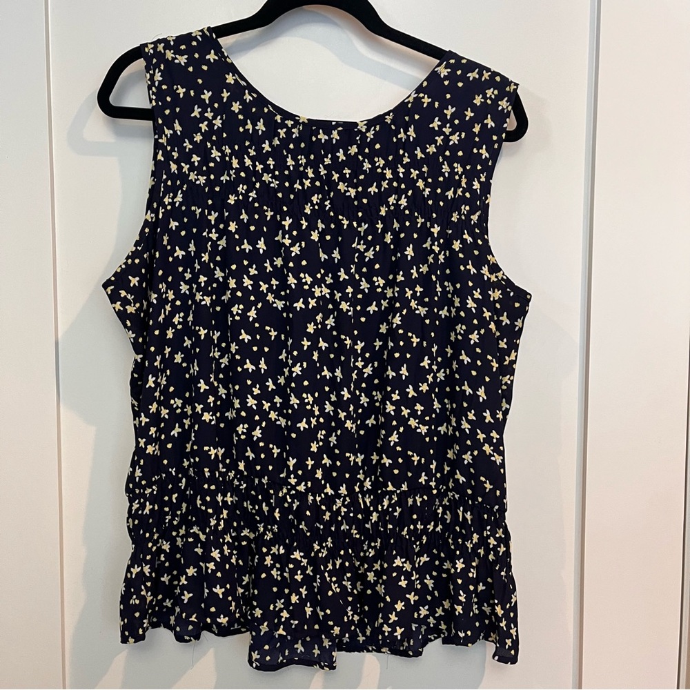 Zac & Rachel Sleeveless Floral Peplum Blouse Navy Size L